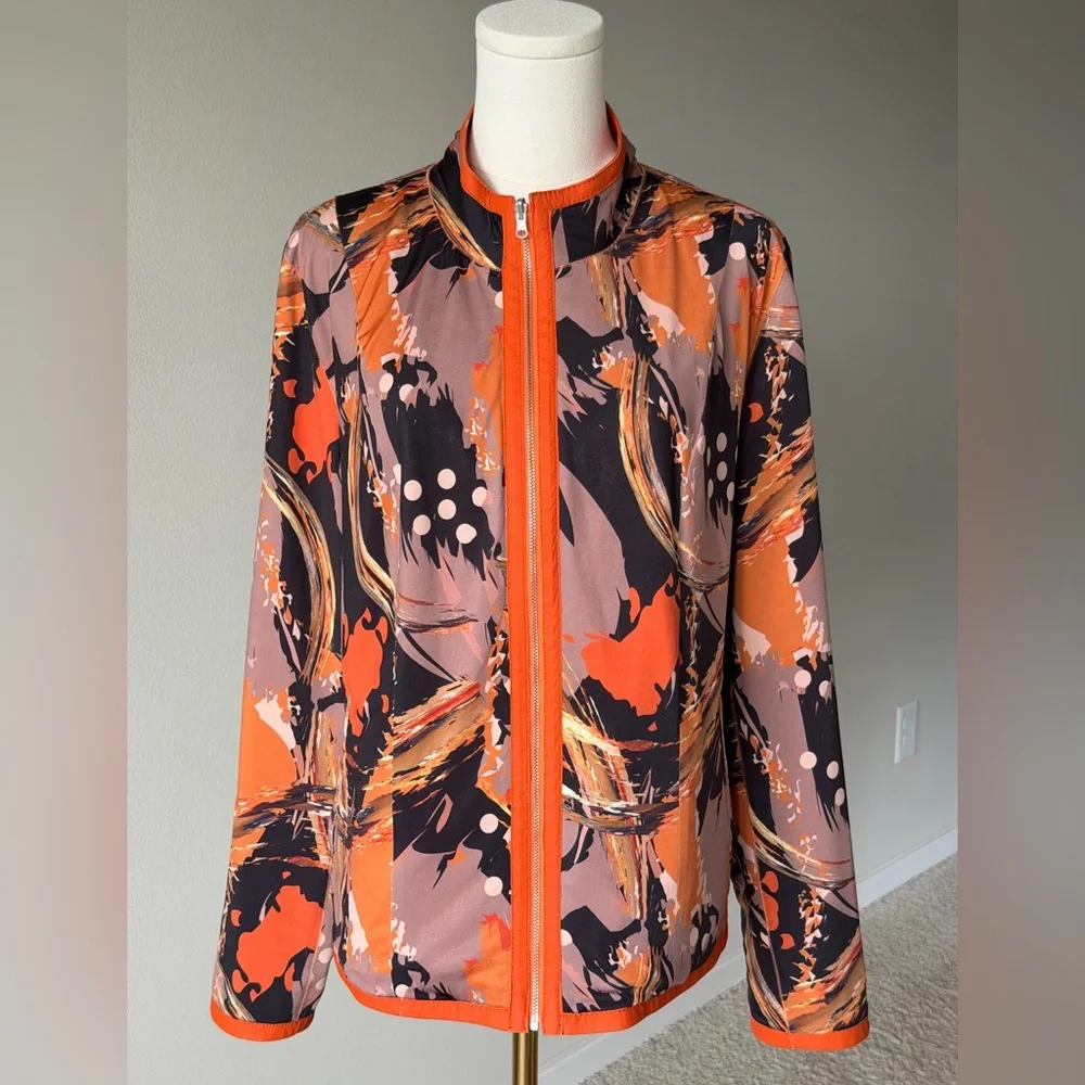 KIRCILAR Reversible Ultra Soft Leather Jacket Orange Abstract Print - 4 / L